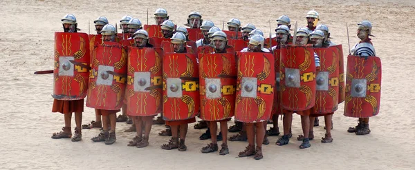 Jerash Jordan 2008 Jordaanse Mannen Gekleed Als Romeinse Krijgers Soldaten — Stockfoto