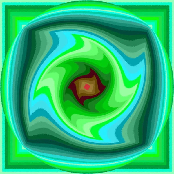 緑色のターコイズイエローのサイケデリック スパイラル フラクタル パターン背景 — ストック写真
