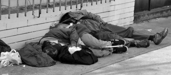 SAN DIEGO CA USA APRIL 8 2015: More than 800 homeless people were living unsheltered on the streets of downtown San Diego