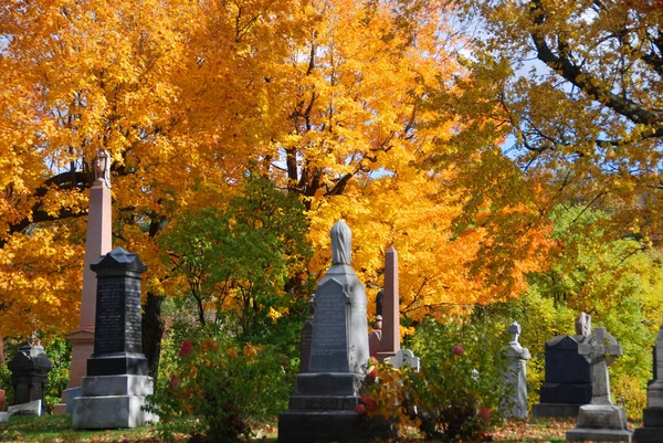 Antigo Cemitério Com Pedregulhos Temporada Outono — Fotografia de Stock