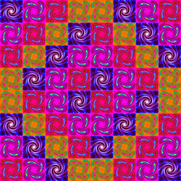 红色紫色和蓝色无缝迷幻螺旋分形图案背景 — 图库照片