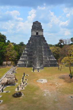 TIKAL, GUATEMALA MAYIS 03 2016: Guatemala Tikal Ulusal Parkı 'ndaki Kolomb öncesi Maya uygarlığının arkeolojik alanı 1979' dan beri UNESCO Dünya Mirası Alanı 'dır.