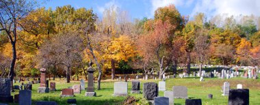 Sonbahar mevsiminde mezar taşları olan eski mezarlık.