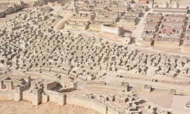 JERUSALEM ISRAEL 25 11 16: The City of David İsrail Müzesi 'nde bir model. Bu 50: 1 ölçekli model, yaklaşık bir dönümü kapsıyor, antik Kudüs 'ün zirvesini anımsatıyor. 
