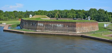 SAVANNAH GEORGIA USA 06 28 2016: Fort James Jackson is a restored 19th-century fort located on the Savannah River. It is a National Historic Landmark and the oldest standing brick fort in Georgia.