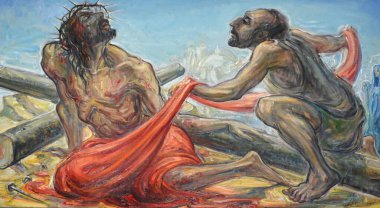 KAUNAS LITHUANIA 19 Eylül 2015: Aziz Mikail Haçı İstasyonları Başmelek Kilisesi veya Garnizon Kilisesi, Roma Katolik Kilisesi.  