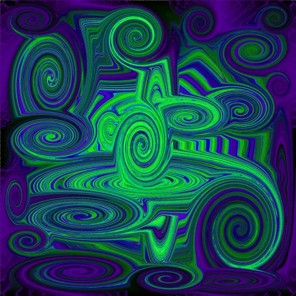 Fioletowy Zielony Paisley Psychodeliczny Spiralny Wzór Fraktalny Tło — Zdjęcie stockowe
