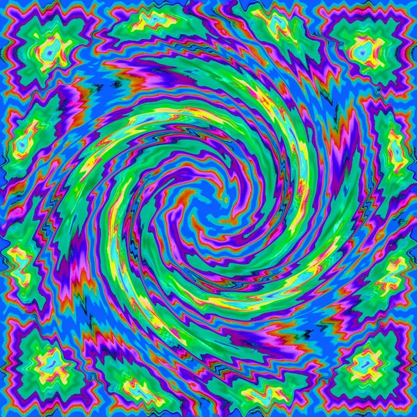 Fioletowy Zielony Bezszwowy Kolorowy Psychodeliczny Spiralny Wzór Fraktalny Tło — Zdjęcie stockowe