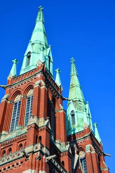 HELSINKI FINLAND 26 SEPTEMBER 2105: St. John 's Church (Johanneksenkirkko) Punavuori' de bulunmaktadır. Neogotik tarzın temsilcisi olarak Finlandiya 'nın en büyük taş kilisesidir..