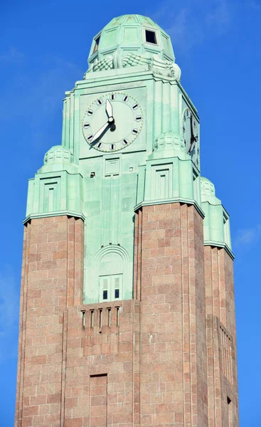 Helsinki Finland Сентября 2015 Часовая Башня Центральном Железнодорожном Вокзале Хельсинки — стоковое фото