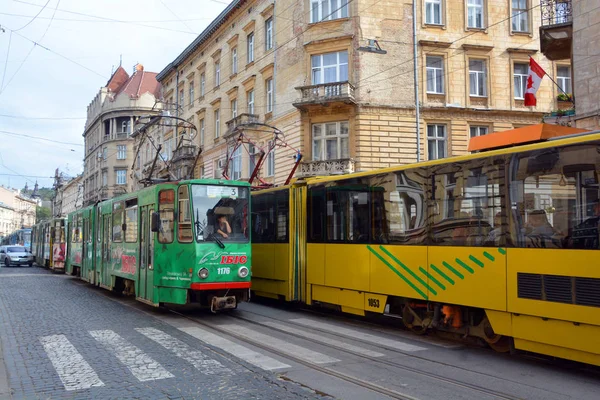 Lviv Ukraine Львівський Трамвай Електричний Трамвай Львові Україна Єдина Трамвайна — стокове фото