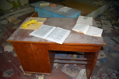 PRİPYAT CHERNOBYL UKRAINE 09 03: 17: Hayalet Şehir Pripyat 'taki Okul Çernobil kazasının Yasak Bölgesi tarihteki en feci nükleer santral kazasının enerjisine hakim,