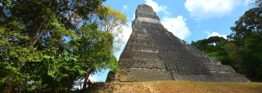 TIKAL, GUATEMALA MAYIS 03 2016: Guatemala Tikal Ulusal Parkı 'ndaki Kolomb öncesi Maya uygarlığının arkeolojik alanı 1979' dan beri UNESCO Dünya Mirası Alanı 'dır.