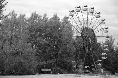 PRİPYAT CHERNOBYL UKRAINE 09 03: 17: Hayalet Şehir Pripyat 'ta dönme dolap Çernobil' in dışlanma bölgesi tarihteki en feci nükleer santral kazasının enerjisine hakim.,
