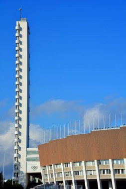 Helsinki Finlandiya 25 Eylül 2015: Olimpiyat Stadyumu, 1952 Yaz Olimpiyatları 'nda şehir merkezindeki en büyük stadyum.