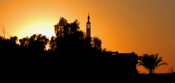 Silhouette Minareto Lungo Fiume Nil Egitto — Foto Stock