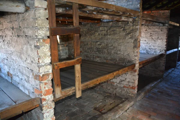 Auschwitz Birkenau Poland Concentration Camp Interior Barrack Bedroom Network German — Stock Photo, Image