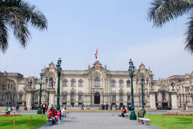 Lima Peru 24 Kasım: Peru 'nun başkenti Lima, Peru' da bulunan Plaza de Armas 'taki hükümet sarayıdır. Lima Tarihi Merkezi 'nde yer almaktadır..