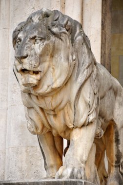 feldherrnhalle (alan marshall'ın salonu), Münih, Almanya önünde aslan heykelleri