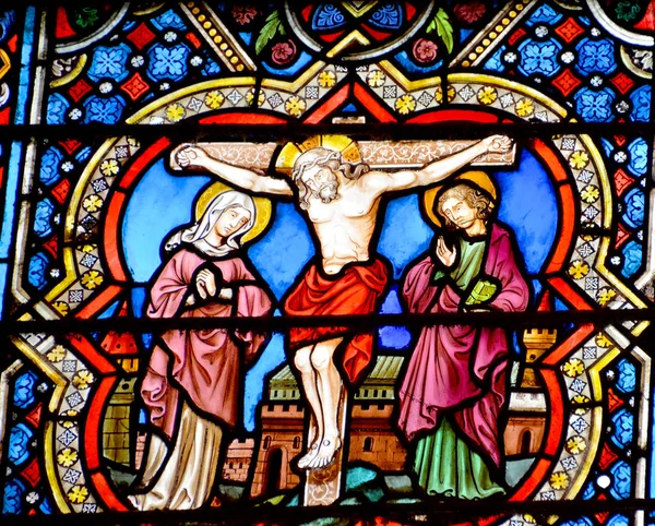 Paris France October Stained Glass Window Notre Dame Cathedral Paris — Stock Photo, Image