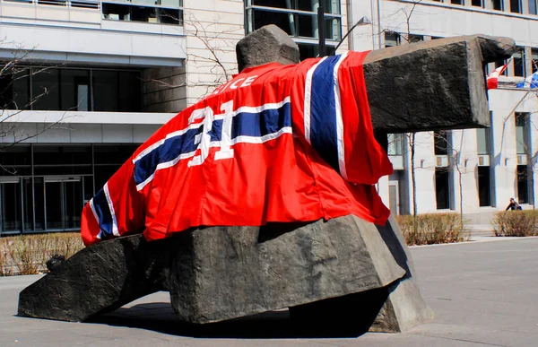 Montreal Canada Απριλιοσ Μόντρεαλ Καναδός Τερματοφύλακας Carey Price Γιγαντιαίο Πουκάμισο — Φωτογραφία Αρχείου