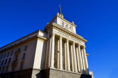 SOFIA BULGARIA 14 EPTEMBER: Largo, Sofya şehir merkezinde birçok ulusal kurumun genel merkezini kapsayan bir mimari komplekstir. 14 Eylül 2013 'te Sofya Bulgaristan' da