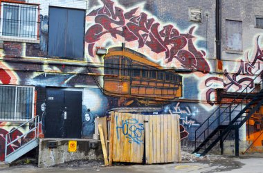 MONTREAL CANADA MARCH 30: Street art Montreal on march 30 2014 in Montreal Canada. Montreal. is the perfect place to walk in the back alleys and abandoned areas, looking for fresh air and street art.