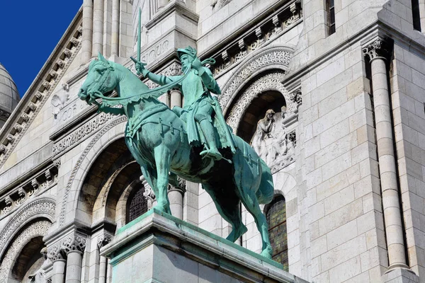 Paříž Října Jezdecká Socha Jana Arku Bazilice Sacre Coeur Října — Stock fotografie