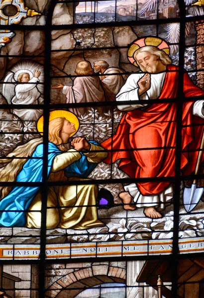 Janela Vidro Manchado Igreja Saint Merri Uma Pequena Igreja Paris — Fotografia de Stock