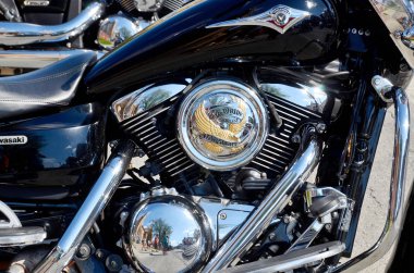 Lac Megantic Canada 14 Temmuz: Vulkan adına yakın çekim Kawasaki tarafından 14 Temmuz 2013 tarihinde Lac Megantic Canada 'da 1984 yılından beri özel veya kruvazör motosikletlerinde kullanılmaktadır.