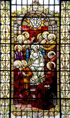 Quebec City Canada Eylül 03: Lekeli cam pencere Notre Dame des Victoires Kilisesi 3 Eylül 2014 tarihinde Quebec City Canada 'da. İnşaata 1687 yılında Champlain 'in yaşadığı yerde başlandı. 