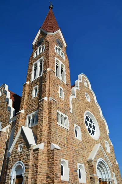 Τους Σταθμούς Christuskirche Διάσημο Λουθηρανική Εκκλησία Ορόσημο Στο Γουίντχουκ Ναμίμπια — Φωτογραφία Αρχείου