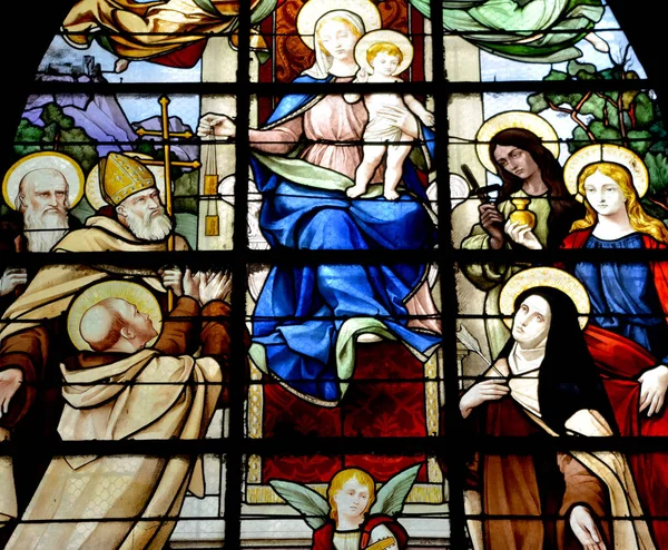 Janela Vidro Manchado Igreja Saint Merri Uma Pequena Igreja Paris — Fotografia de Stock