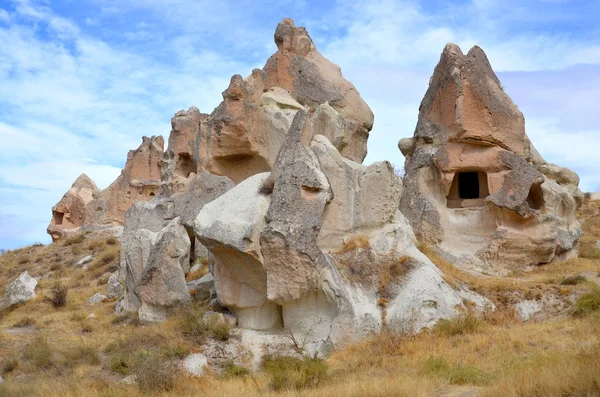 Sculpted Wind Water Soft Volcanic Rock Cappadocia Hollowed Out Dwellings — Stock Photo, Image