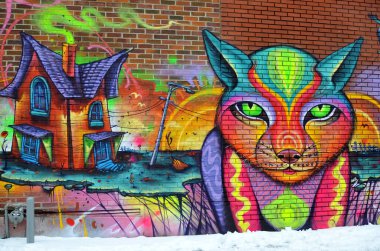 MONTREAL CANADA MARCH 30: Street art Montreal on march 30 2014 in Montreal Canada. Montreal. is the perfect place to walk in the back alleys and abandoned areas, looking for fresh air and street art.