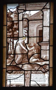 Chateau de Chantilly Fransa 17 Ekim: Chantilly Şatosu de Chantilly vitray pencereleri, 17 Ekim 2014 tarihinde Chantilly Fransa 'da Psyche & Cupid' in hikayesini resmediyor.
