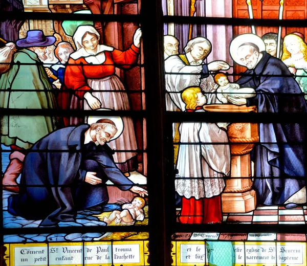 Paris França Outubro Janela Vidro Manchado Igreja Saint Severin Uma — Fotografia de Stock