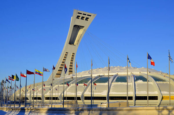 MONTREAL,CANADA - JANUARY 3.The Montreal Olympic Stadium and tower on January 3 , 2013. It's the tallest inclined tower in the world.Tour Olympique stands 175 meters tall and at a 45-degree angle