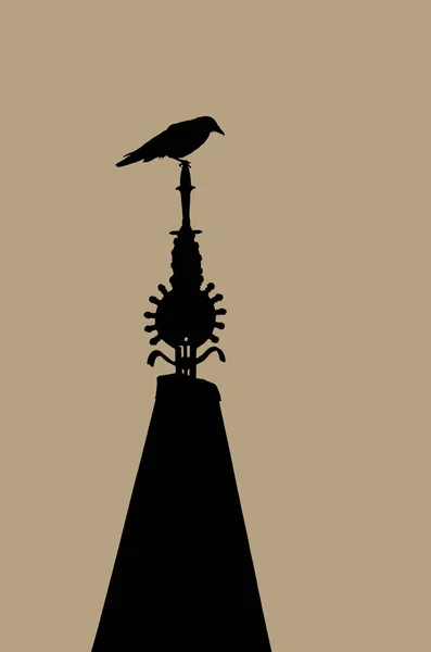 silhouette of a bird on roof of old building