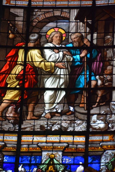 Paříž Francie Října Skleněné Okno Kostele Saint Merri Malý Kostel — Stock fotografie