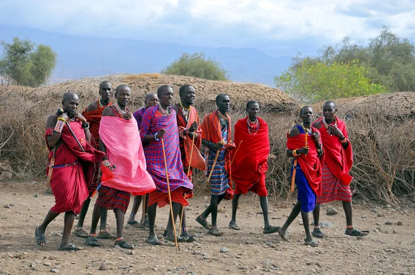 Amboseli Kenia Octubre Los Africanos Identificados Tribu Masai Preparan Para — Foto de Stock
