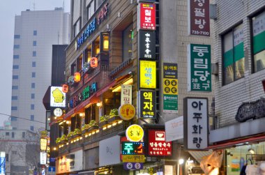 SEOUL, Güney Kore - 7 Nisan 2013 'te Seul' de Seul 'de Neon tabelası. Seul, resmi olarak Güney Kore 'nin başkenti ve en büyük şehridir..