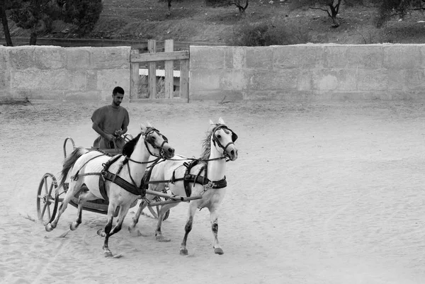 Jerash Jordan 11月25日2008年 ローマ軍の再現の際にローマ軍兵士としてドライバーヨルダン人男性がドレスアップ — ストック写真