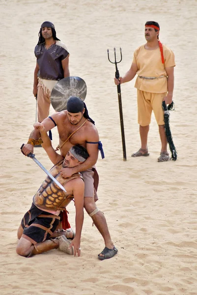 Иераш Йордан Ноября Иорданские Мужчины Одеваются Римские Гладиаторы Время Римского — стоковое фото