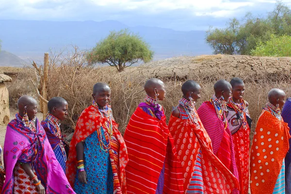 AMBOSELI, KENYA - 13 OCT: Masai kabilesinden tanımlanamayan Afrikalı insanlar Kenya 'nın Masai Mara kentinde 13 Ekim 2011' de geleneksel bir atlama dansı yapmaya hazırlanıyorlar. Onlar göçebe ve küçük köylerde yaşıyorlar..