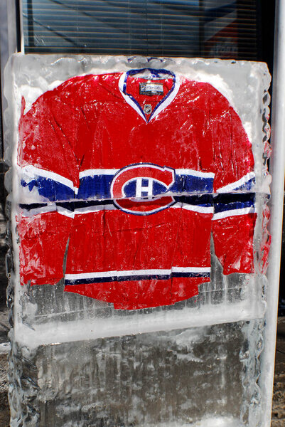 MONTREAL CANADA - JANUARY 24: Montreal Canadians jersey in an ice block in front the Molson center of Montreal Canadians for the 57e All stars game on January 24 2009 in Montreal Canada