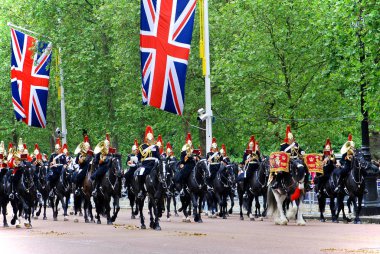 İngiltere - 2 Haziran 2012 'de Londra' da Buckingham Sarayı 'nda ve AVM' de düzenlenen Renk Töreni sırasında Kraliçe 'nin muhafızları.