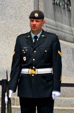 OTTAWA, CANADA - 30 Haziran - Tören Muhafızları, ön planda Meçhul Asker 'in Mezarı bulunan Kanada' nın ulusal anıtı 