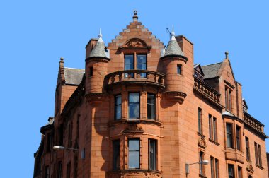 Glasgow, İskoçya 'daki kırmızı bina detayları.