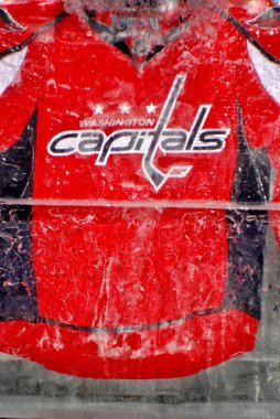 MONTREAL, CANADA - 24 Ocak 2009 Montreal Kanada 'daki All-Star maçında Montreal Kanadalılarının Molson merkezinin önündeki buz bloğunda Washington Capitals forması